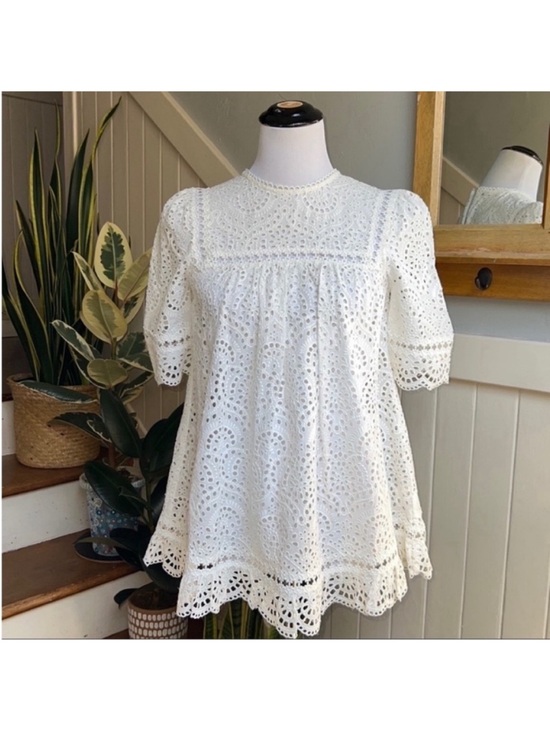 Zimmermann Tops - Zimmerman Lace Eyelet Short Sleeve Top in Pearl White Like New EUC